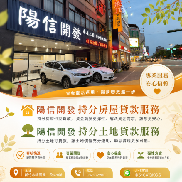 新竹持分土地貸款｜銀行不受理也能辦！陽信開發專辦新竹持分土地借款快速撥款